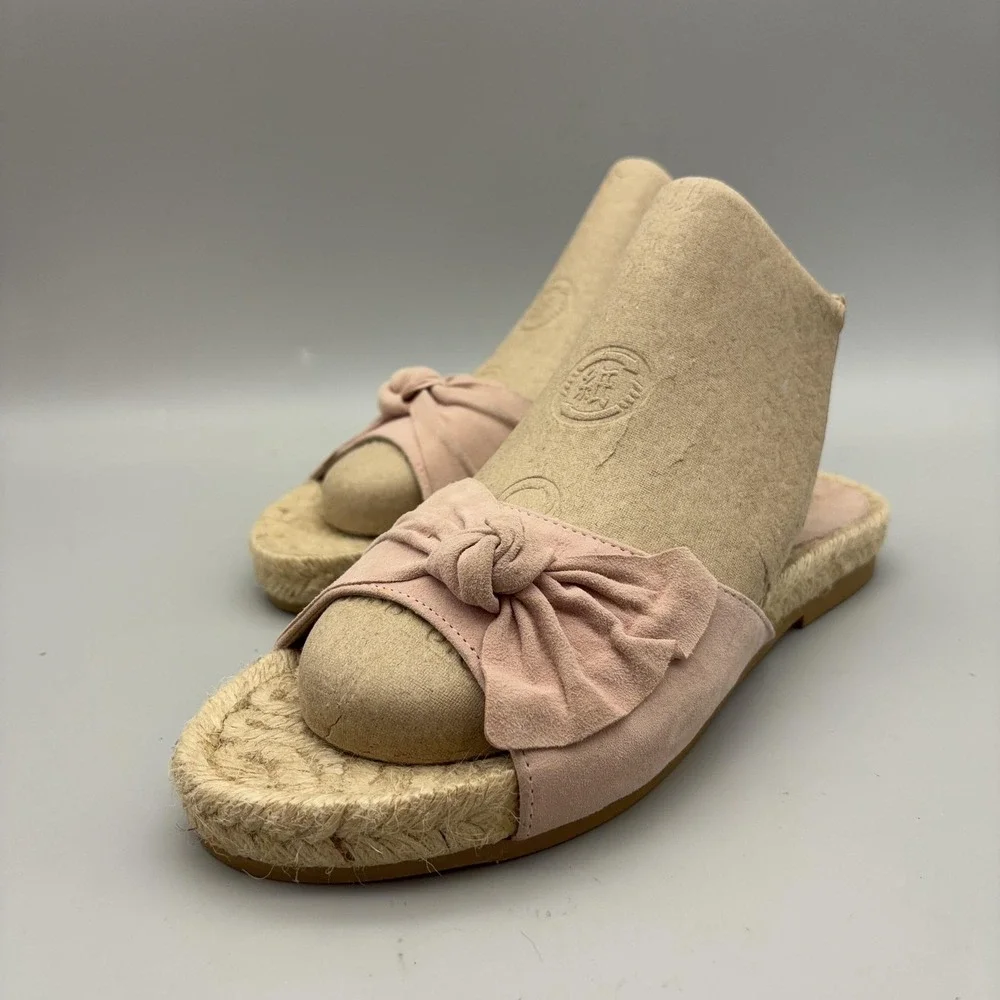 Saks Fifth Avenue Sandals Womens Size 6.5 Pink Suede Bow Espadrille Slide Shoes